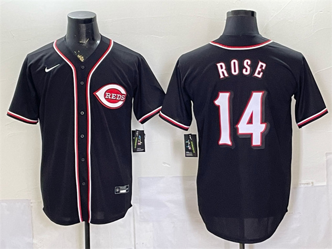 Men's Cincinnati Reds #14 Pete Rose 2026 Fashion Replica Black Out Stitched Baseball Jersey Men's Cincinnati Reds #14 Pete Rose 2026 Fashion Replica Black Out Stitched Baseball Jersey
